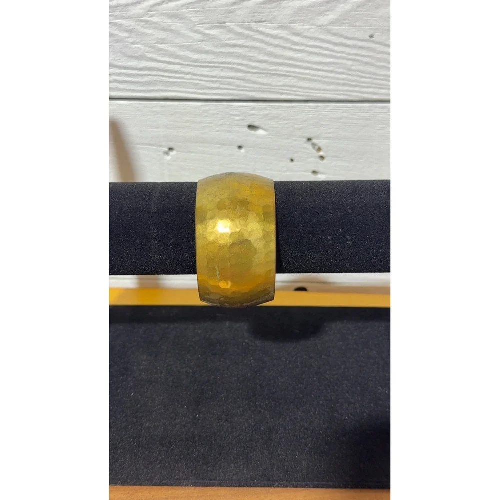 Vintage Hammered Brass Wide Cuff Bangle Statement Bracelet Gold Tone Chunky